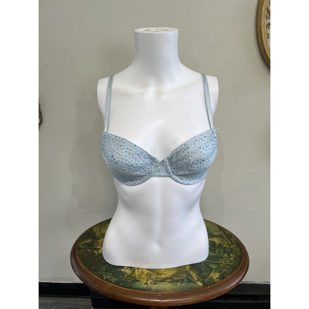 Vintage Light Blue Polka Dot Underwire Bra Size 36B